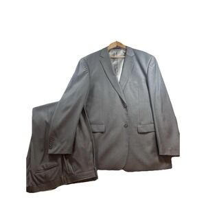VINCI Men's 50L Gray 2-Button Peak Lapel Modern Suit 44x30 Pleated Cuffed Pant